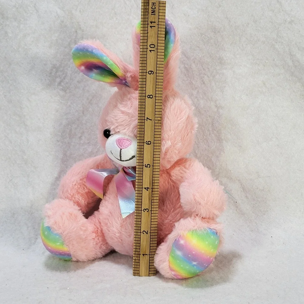 Kellytoy Pink Plush Bunny Rainbow Galaxy Ears Feet Satin Bow Stuffed Animal 11